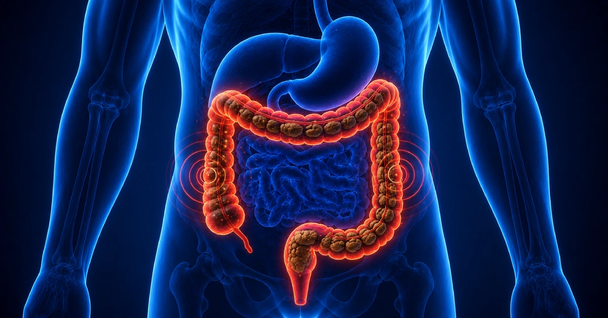 Medical illustration representing constipation and slow motility digestive support