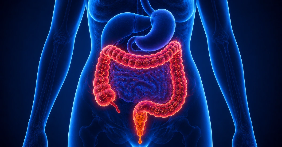 Medical illustration representing diarrhea and irregular bowel habits digestive support