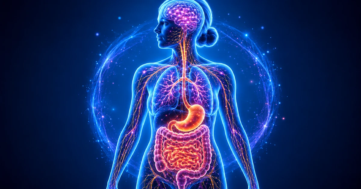 Medical illustration representing gut-brain and nervous system digestive support